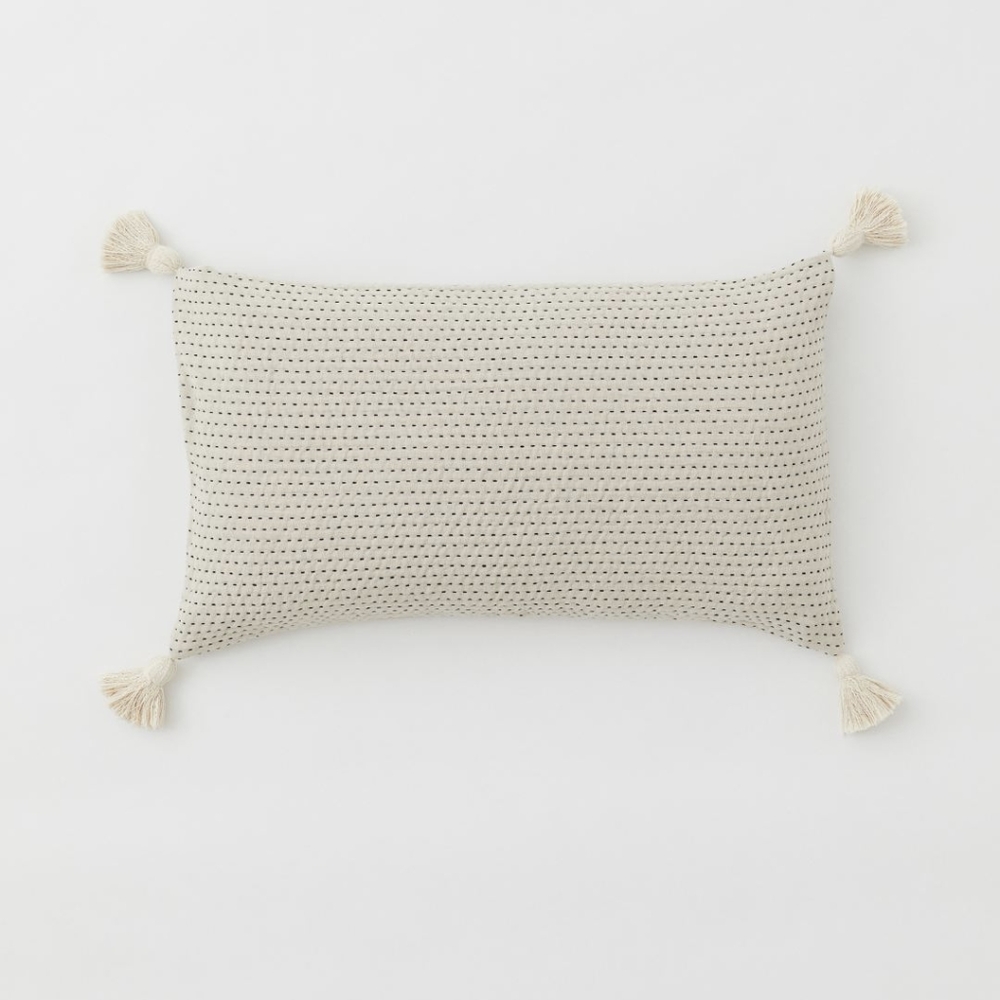 H&M Home Tufted Cushion Cover Light Beige with Black Stitching